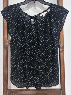 Lauren Conrad Black Floral Cap-Sleeve Blouse